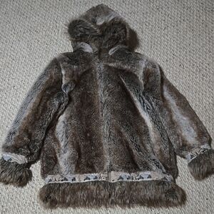Faux Fur Hooded Jacket - Brown
